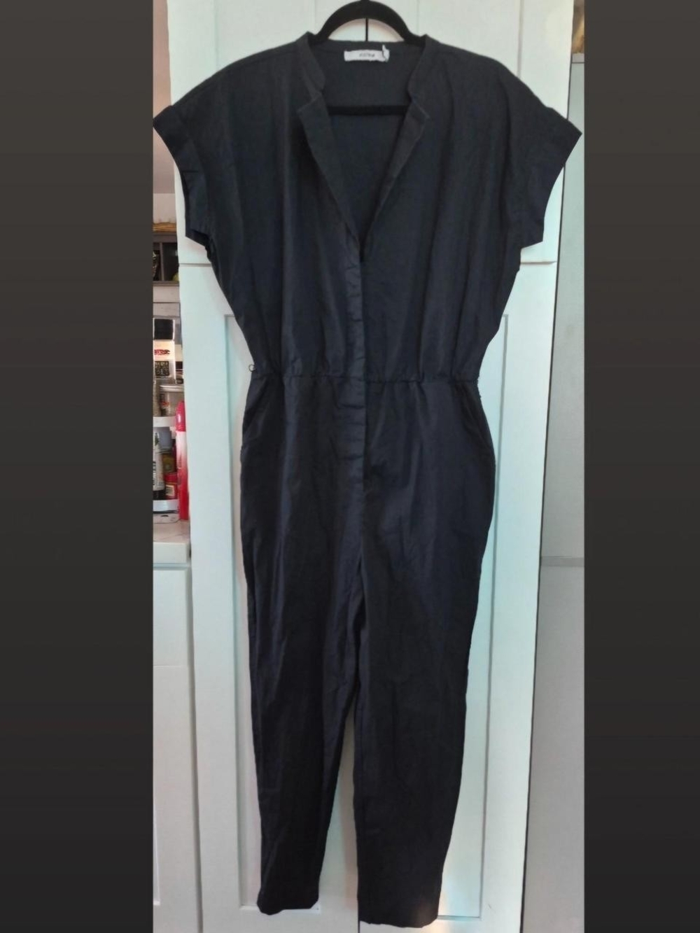 JustFab Black Short-Sleeve Utility Jumpsuit